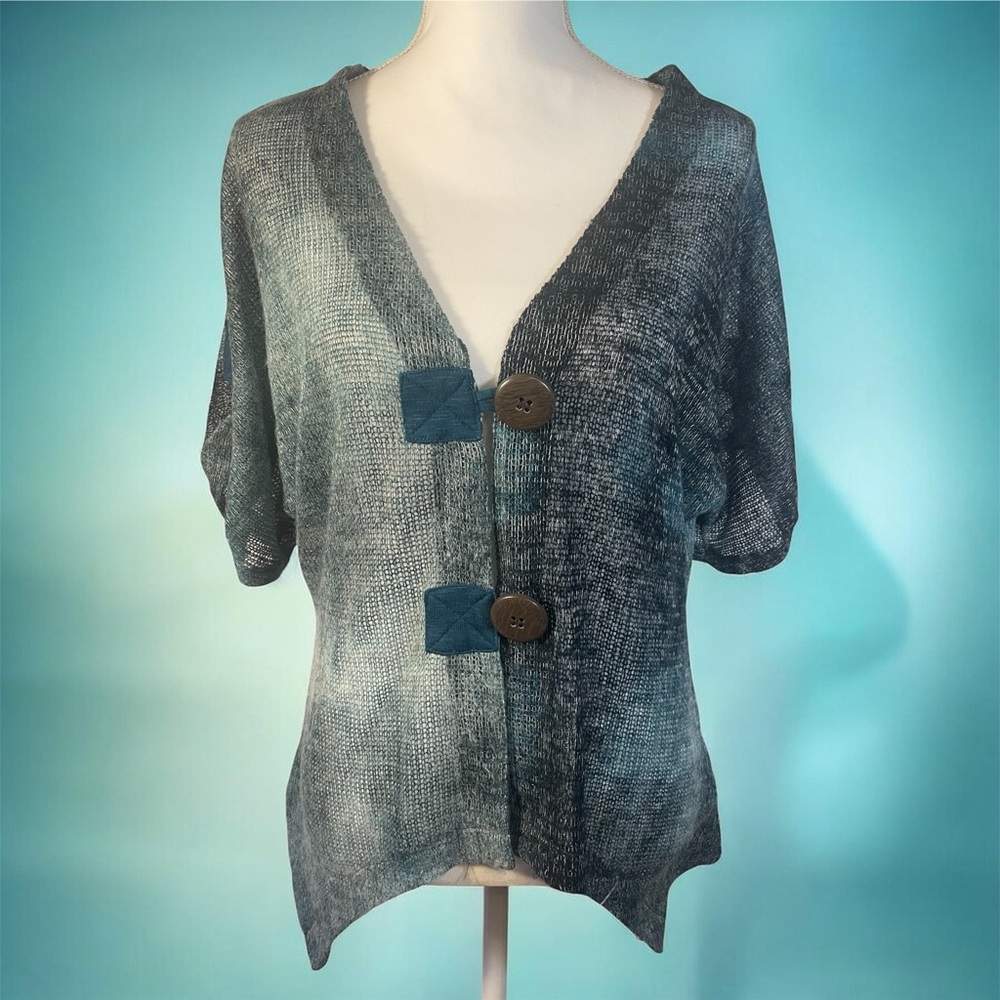 Lightweight Open Knit Spring Sweater Cardigan – Blue Gray Button Front Layer